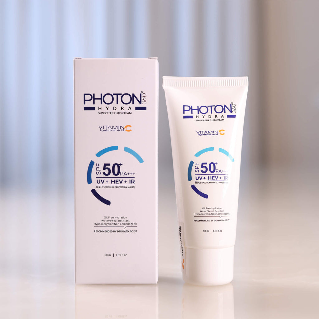 Photon Hydra 360 Sunscreen Fluid Cream | With Hyaluronic Acid & Vitamin C | SPF 50+ PA+++